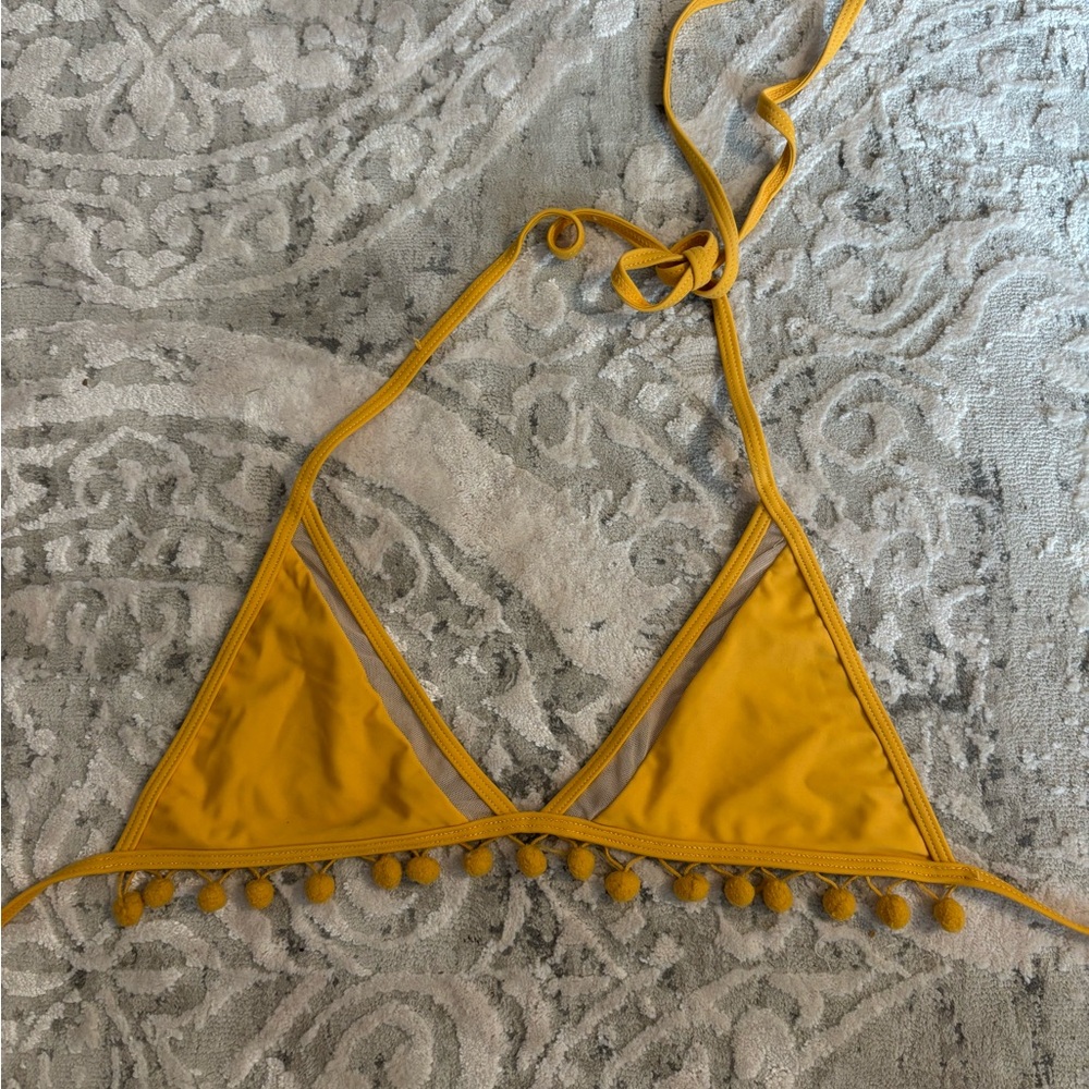 Tularosa Yellow Bikini Top with Pom Pom Detail WORN ONCE